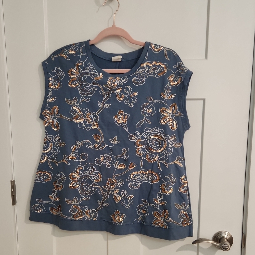 Blue and Gold Sleeveless Boxy Blouse